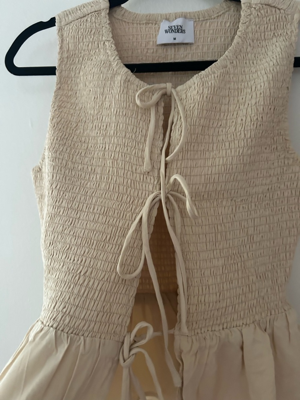 Revolve Seven Wonders Fleur Shirred Tie Front Top in Sand Size Medium - Picture 6 of 8
